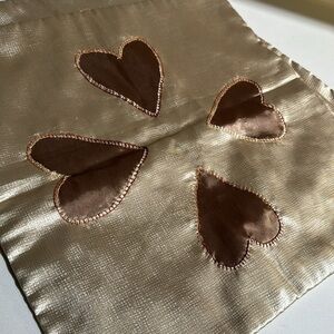 Set of Two Gold & Brown Hearts Decoration Pillow Cases
